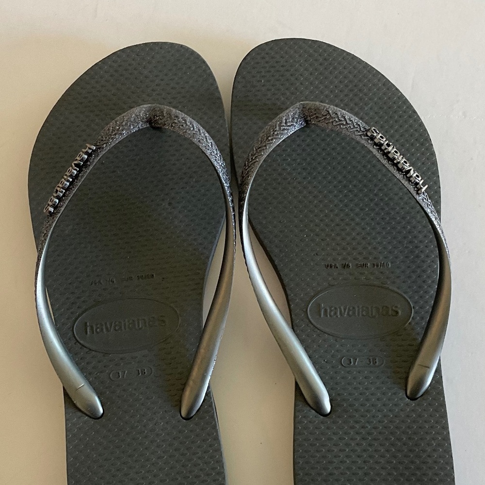 HAVAIANAS Slim Strap Grey Glitter Size 7/8 - Picture 3 of 5